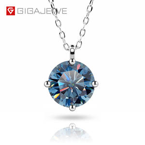 GIGAJEWE 1ct 화이트 골드 <span class=keywords><strong>9K</strong></span>/14K/18K 목걸이 8mm 라운드 컷 블루 컬러 Moissanite 목걸이, 골드 목걸이, 어머니의 날 선물 - Product Image 1