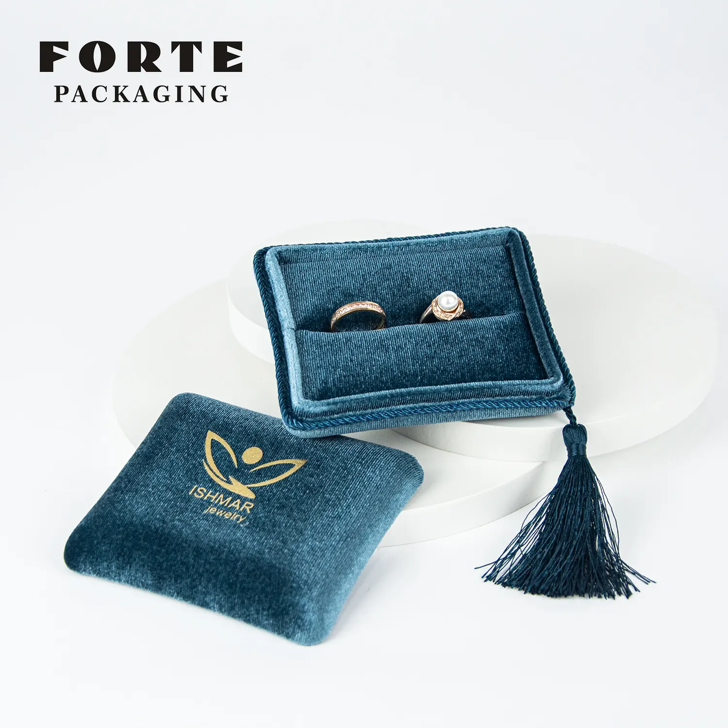 FORTE Custom Logo Printing Wedding Satin Necklaces Ring Packaging Bracelet Jewelry Gift Boxes Velvet Box With Tassels