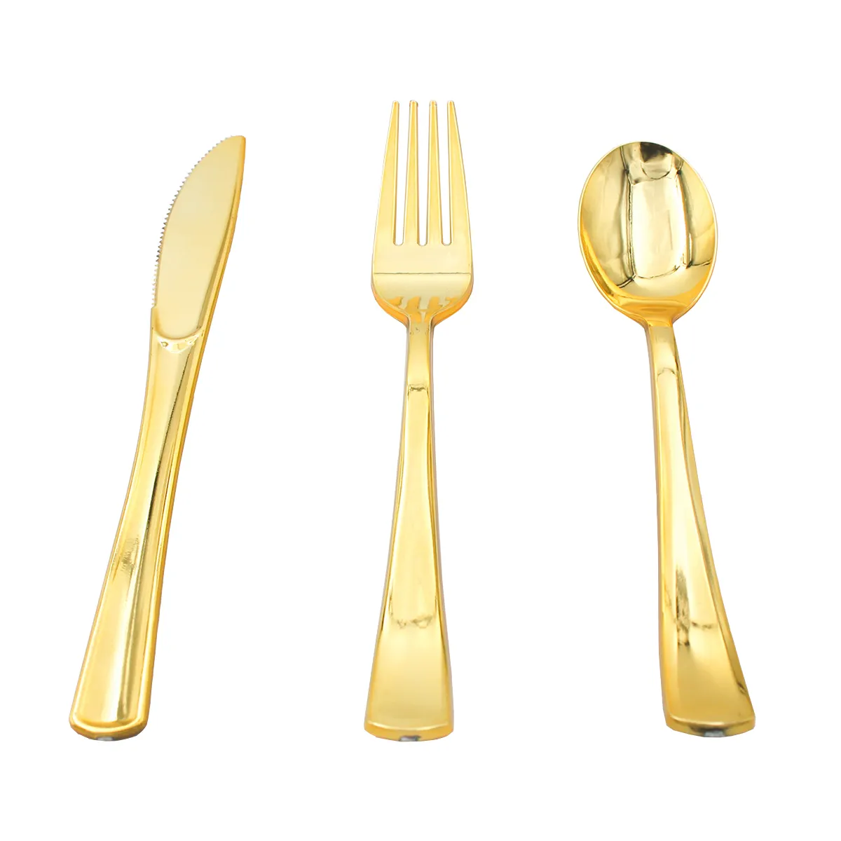 Cuchillo de plástico desechable con revestimiento UV, tenedor, cuchara para decoración de fiesta, oro, rosa y plata