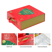 Scatola regalo a tema natalizio a conchiglia magnetica rossa di lusso personalizzata scatola di chiusura magnetica rigida biodegradabile con manico