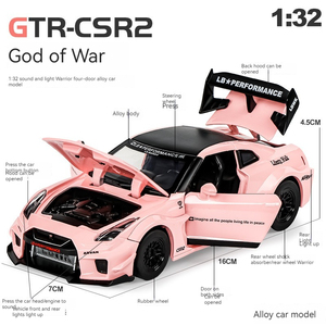 Modellino Auto in Metallo Pressofuso 1:32 <span class=keywords><strong>Nissan</strong></span> GTR-CSR2 con Suono e Luci, Giocattolo Sportivo a Retrocarica con Base Espositiva - Product Image 3