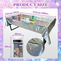 Nappe de table en plastique jetable, effet laser, argent irisé brillant, imperméable, rectangulaire, pour décoration de fête