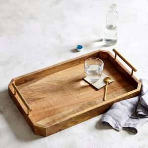 CRAFTS GALORE Tr599 Plateau rectangulaire en bois massif de teck africain de qualité supérieure pour le service du thé et des tasses à eau, avec poignée légère et design moderne pour - Product Image 1
