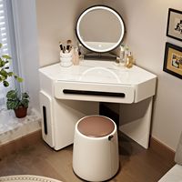 Table de toilette d'angle avec rangement, petite table de maquillage crème pour chambre à coucher