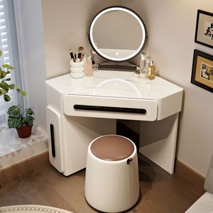 <strong>Corner</strong> Vanity <strong>Dressing</strong> <strong>Table</strong> with Storage, Cream-Colored <strong>Small</strong> Makeup Desk for Bedroom - Product Image 5
