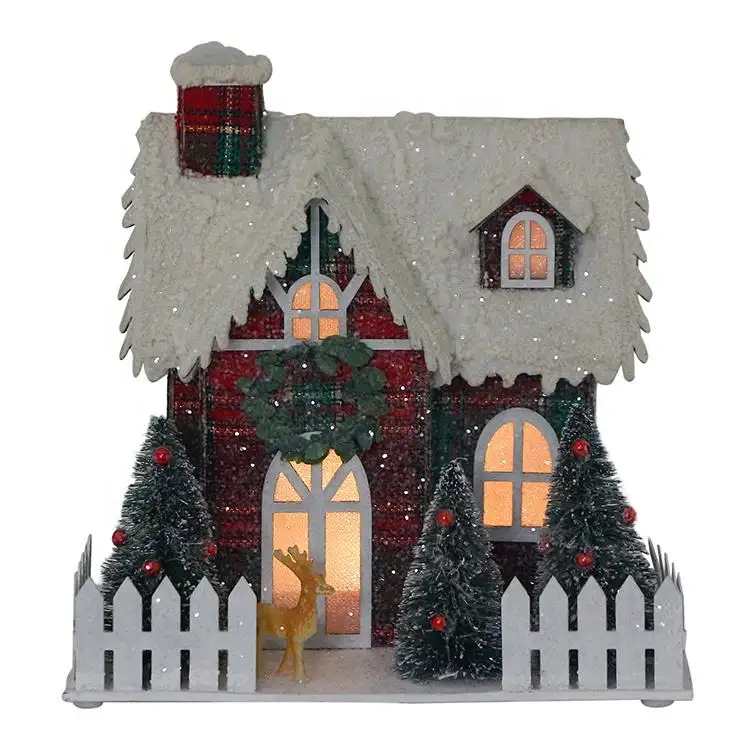 Handmade Craft Christmas Cardboard Paper House Paper Snow Village House with Led Lights Christmas Table Decoration
