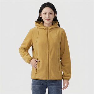 Women Hooded Full-Zip Fleece <b>Jacket</b> Solid Color Windproof Warm Quick Dry Autumn Outerwear Regular Fit Long Sleeve Soft Polyester - Product Image 4