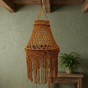 Abat-jour suspendu en macramé de coton bohème avec pompons, design géométrique, fait main, décoration intérieure pour salon, suspension de plafond - Product Image 3