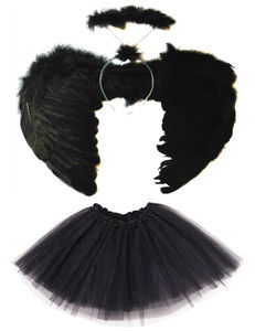 Ailes d'ange noires sombres, <span class=keywords><strong>halo</strong></span> et tutu, ensemble de costume d'Halloween, déguisement pour enfants - Product Image 1