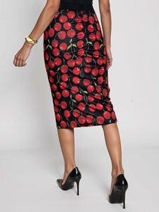 <span class=keywords><strong>Jupe</strong></span> crayon mi-longue taille haute pour femme, imprimé cerises, coupe ajustée, antibactérienne, décontractée, pour l'été et le quotidien - Product Image 4