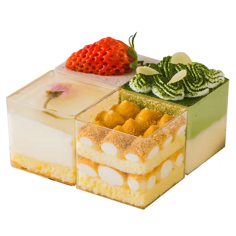 Wholesale Transparent Square Plastic Tiramisu Dessert Cake Box Dessert Cake Container With Lid