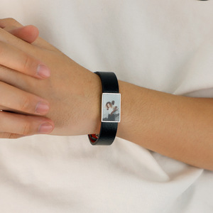 Foto personalizada Pulsera de acero inoxidable de cuero Foto Hombres Pulsera - Product Image 2