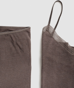 Ensemble de pyjama pour femmes, couleur unie, sexy, respirant, taille élastique, débardeur côtelé, pyjama pour femmes, ensemble de pyjama taille haute, vêtements de nuit pour femmes - Product Image 4