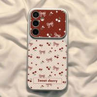 Étui de téléphone portable en cuir Cherry Bow pour Samsung S26 A35 Coque blanche Coque Corning Coque arrière pour iPhone 11-18 Series