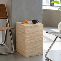 Socle de table basse creux léger en travertin Wabi-Sabi pour entrée, présentoir de salon écologique et durable