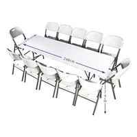 Événement temporaire 2.4 m largeur pliable en deux HDPE Table blanche 12 personnes possible Camping jardin banquet extérieur cadre en acier en poudre