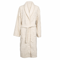 Peignoir en tissu éponge jacquard en coton, col châle, blanc, peluche haute densité, pour la maison et la salle de bain, unisexe, avec ceinture, service ODM