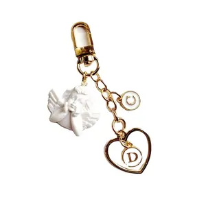 Lilangda Plâtre Ange Porte-clés A-Z Lettres Porte-clés Initial Pendentif Airpod Écouteurs Manchon De Protection Accessoires Ami cadeau