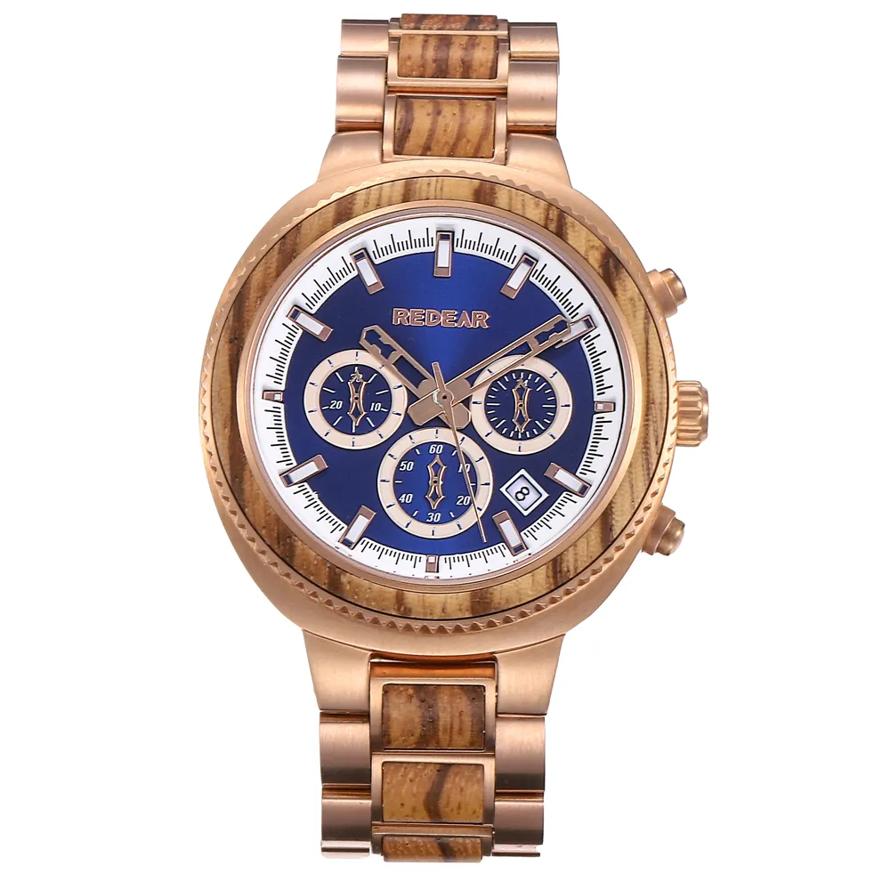 Dark Blue Dial Zebra Wood And Alloy Watch Rose Gold And Zebra Color