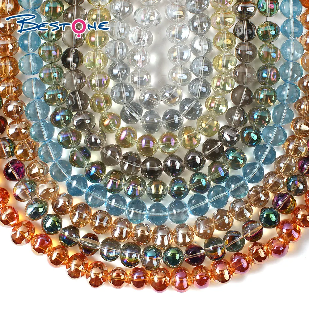 Bestone Beaded Decoration Smooth Crystal Paved Beads 10mm Colorful Oval Glass Beads