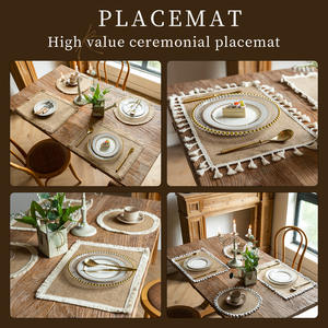 แผ่นรองจานทรงกลมสไตล์บ้านไร่ ทำจากปอกระเจา ขอบพู่ห้อย ซักล้างได้ สำหรับห้องรับประทานอาหาร - Product Image 4