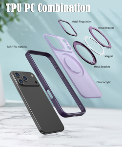 Pour pour 17 Pro Max TPU + PC + étui de protection en métal charge sans fil 360 rotatif antichoc magnétique anneau support étui - Product Image 4