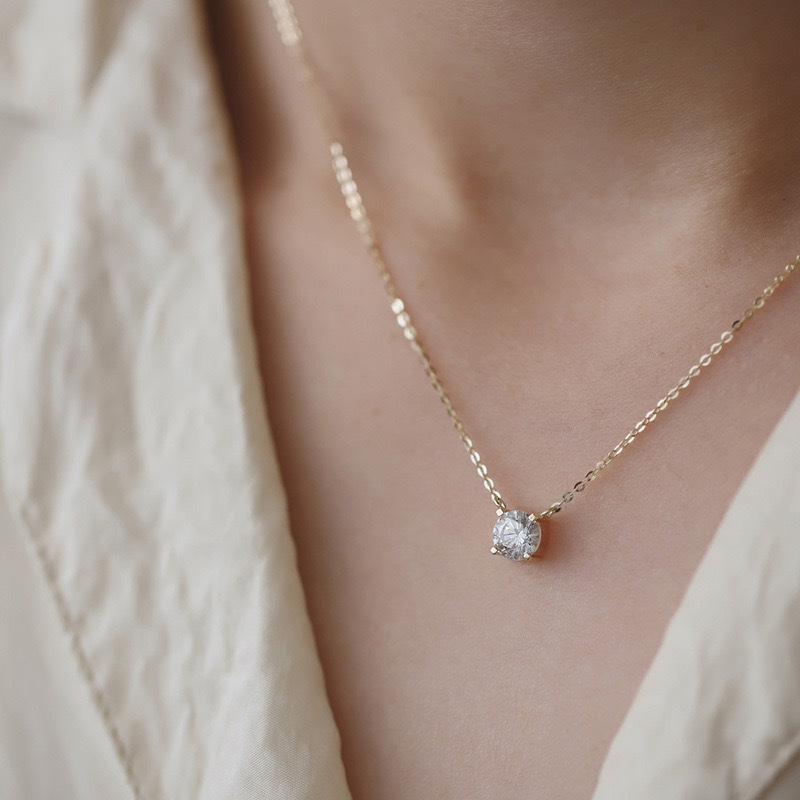 Collier Ras Du Cou Or Jaune Sur Argent 925 - Zircon Cubique Solitaire - Neuf Sans Emballage