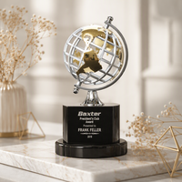 Trophée globe en métal gravé sur mesure avec base en cristal noir, trophée de récompense pour entreprise, souvenir de reconnaissance professionnelle
