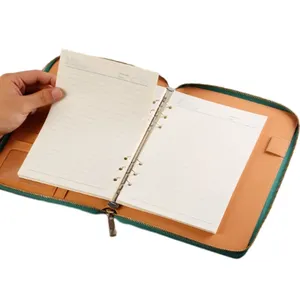 Fabricante confiable Carpeta de archivos personalizada Documento de negocios Cartera de cuero de PU con cremallera Padfolio A5