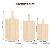 Lot de 3 planches de service en bois d'hévéa, tailles variées, rectangulaires, avec poignées, pour pizza, pain et fruits