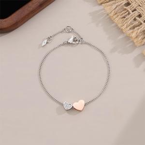 Pulsera <span class=keywords><strong>de</strong></span> Corazón Bicolor para Mujer, Diseño Delicado con Microincrustaciones, Piedra Natural, Elegante, Versátil, Estilo Premium - Product Image 1