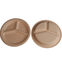 Assiette ronde de 9 pouces en bagasse à 3 compartiments, personnalisée, prix d'usine, emballage sur mesure