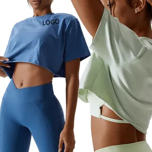 Tiktop roupa de treino feminina personalizada, camiseta de academia yoga