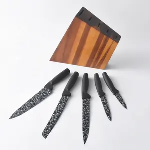 Fashional style 6pcs stainless steel non stick blades kitchen knife set with wooden block