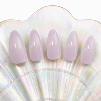 Vente en gros de faux ongles en amande, couleur lavande clair brillant, personnalisables, à poser, couvrance totale, réutilisables
