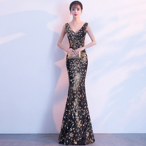 1211 robe de soirée été coupe ajustée longue Toast mariée robe en queue de poisson mode féminine - Product Image 2