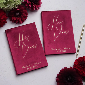 Livres de vœux personnalisés de luxe en carton rigide bleu et rose avec feuille d'or pour lui et elle, invitations de mariage en velours - Product Image 4