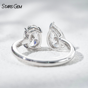 แหวนทองคำแท้ 10K ชุบโรเดียม StarsGem ประดับเพชร IGI 2.0 กะรัต สี E เพชรเลี้ยงในห้องปฏิบัติการ รูปทรงวงรี/หยดน้ำ ดีไซน์เปิดด้านข้าง ปรับขนาดได้ เหมาะสำหรับทั้งชายและหญิง - Product Image 4