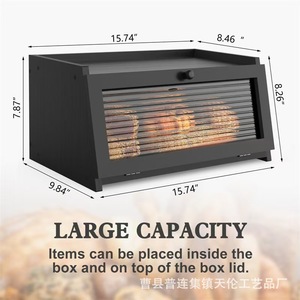 Cross-border wooden bread box, household pastry, fruit, and bread storage box with lid, <b>kitchen</b> wooden food storage box - Product Image 5
