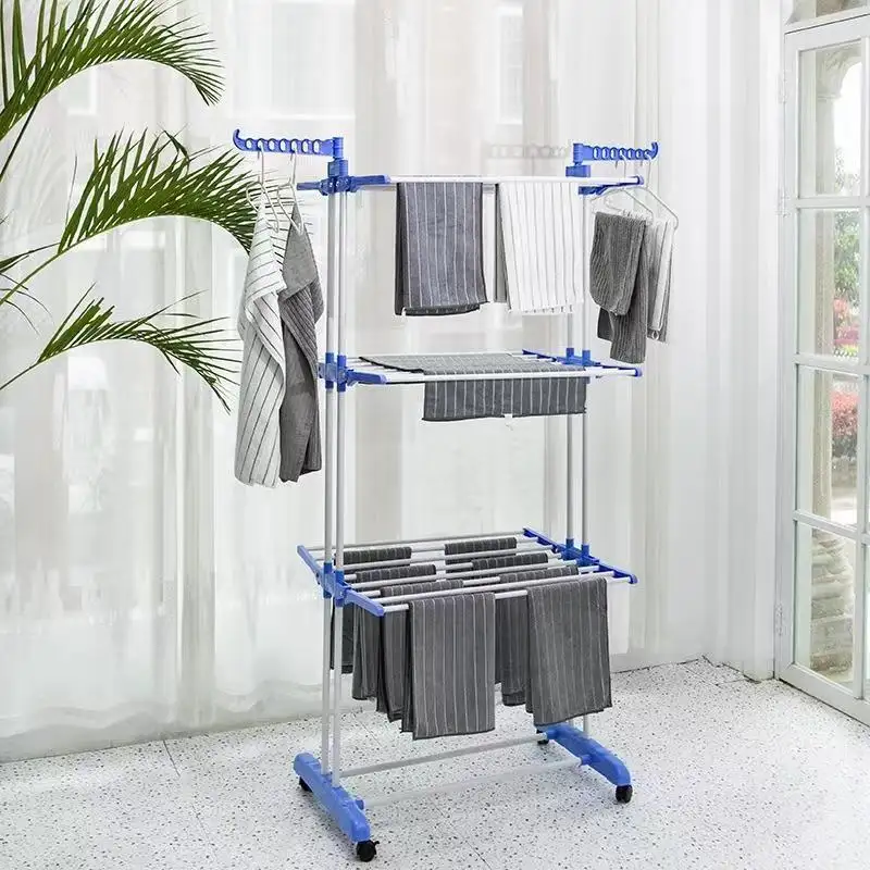 Quần áo khô rack3 Tier cán Máy sấy quần áo hangercollapsible may giặt giá với có thể gập lại cánh và bánh