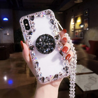 Bling Glitter Diamant Support Strass Transparent Téléphone étui pour iphone 12 13 14 15 16 Plus Pro Max Pour Samsung S 23 24 Ultra