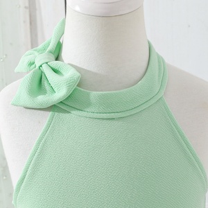 Abito Estivo da Principessa per Bambine con Fiocco Decorativo, Collo Halter, Tinta Unita e Linea ad A - Product Image 2