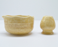 Bol à Matcha en forme de fleur naturelle faite à la main jaune cristallin glaçage Chawan en céramique rose japonais pour Kit de set de Matcha