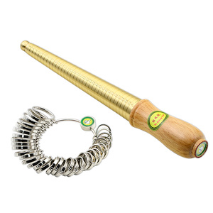 ชุดเครื่องมือวัดขนาดแหวนทองเหลืองด้ามจับทำจากไม้ TSK และแหวนนิ้วโลหะชุดวัดขนาดแหวน hk/us - Product Image 1