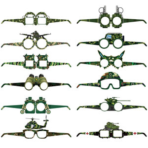 Lunettes de fête à thème camouflage, lot de 12, accessoires pour photomaton, décorations d'anniversaire, style festif sportif, en plastique et papier - Product Image 3