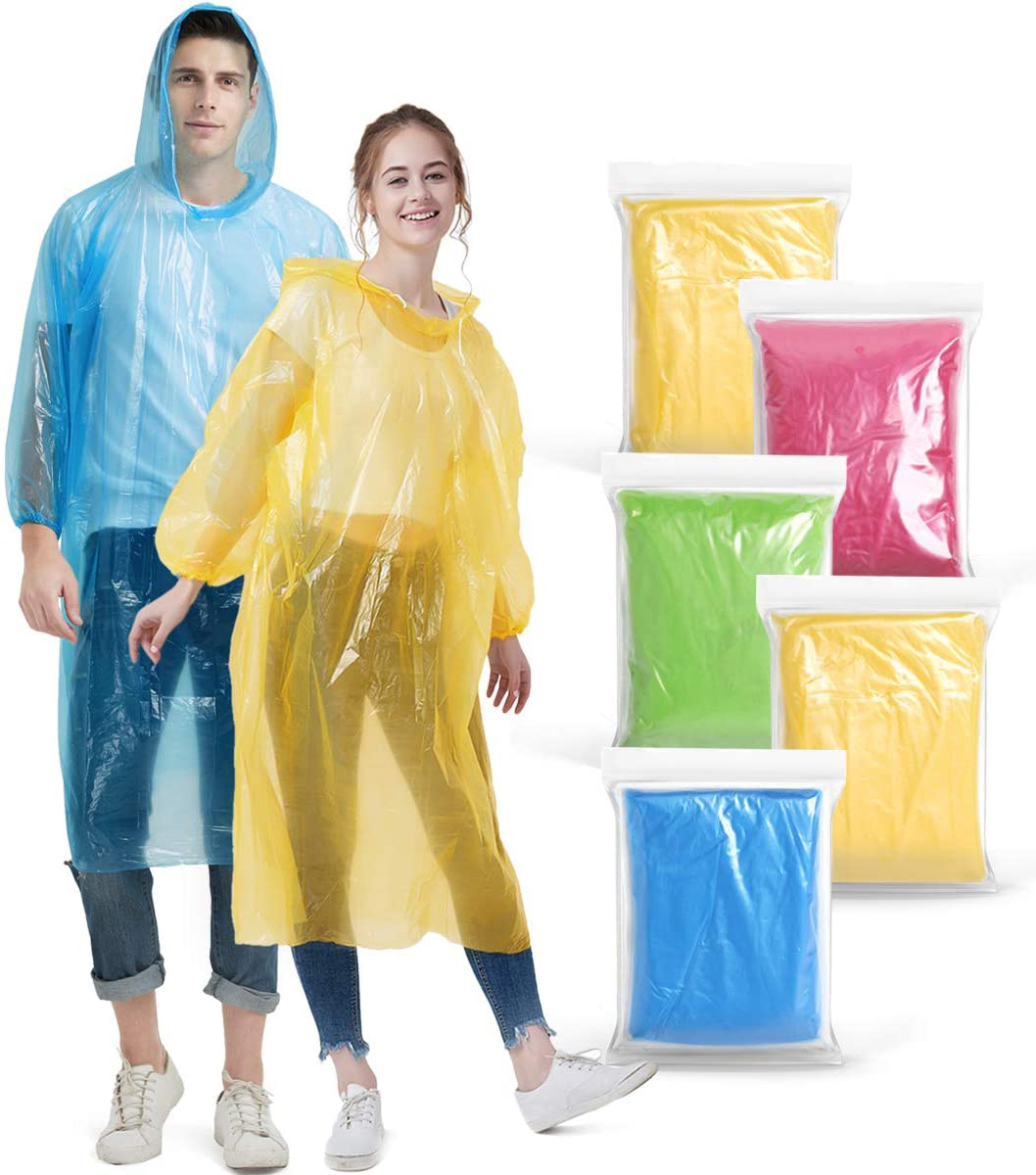 Ponchos ฝนแบบใช้แล้วทิ้งสำหรับผู้ใหญ่หลากสีเดินทางเสื้อกันฝนฉุกเฉินเสื้อปอนโชฝน