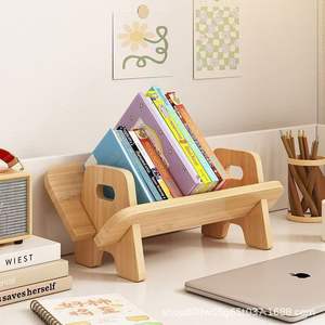 Natural Wood Desktop Bookshelf Rectangle Minimalist <b>Standing</b> Type Durable <b>Book</b> Rack For Student Storage - Product Image 1