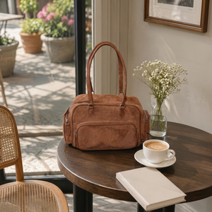Brown Suede Casual Soft Stylish Vintage Fashion Trend Single <b>Strap</b> <b>Shoulder</b> Bag Zipper Tote Multi Pocket Carryall Daily Commute - Product Image 1