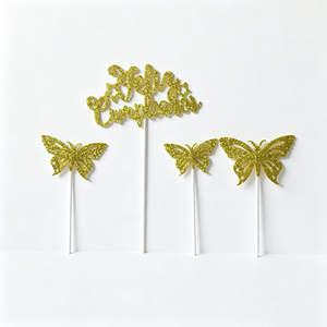 Décoration de gâteau papillon scintillant non tissé « Hello Cupcakes », 1 pièce, pour anniversaire, fournitures de fête, couleurs assorties - Product Image 1