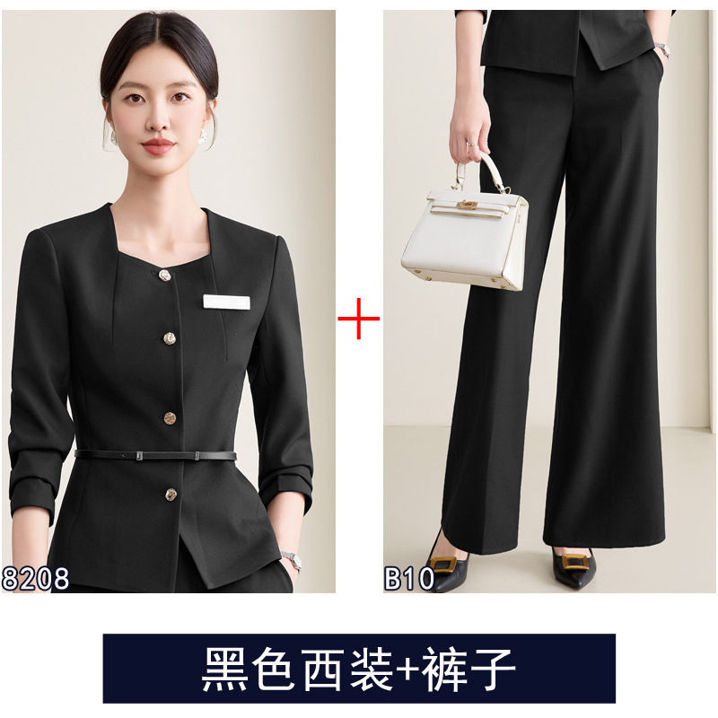 Black suit wide-leg trousers with belt
